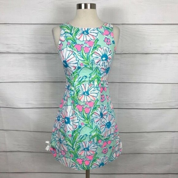 Lilly Pulitzer Dresses & Skirts - Lilly Pulitzer Delia Dress Splish Splash Sand Blu Size 00 Floral Sleeveless Zip